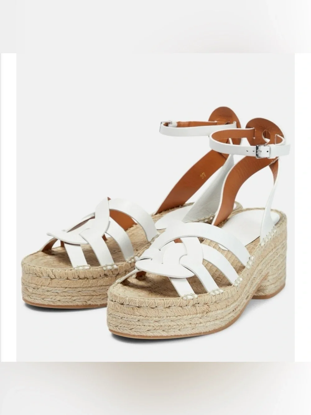 New Clergerie Elea Leather Espadrilles White Open Toe Sandals Sz. 42 US 11-11.5